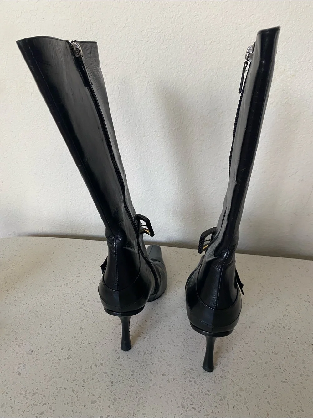 Jimmy Choo Black Over-the-Knee Pointed Toe Buckle Boots